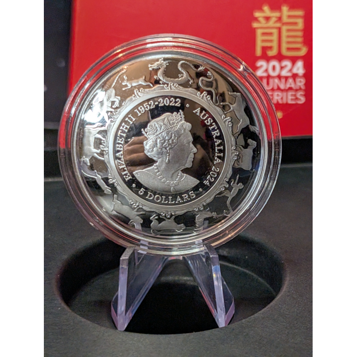 2024 Australia $5 Dollar Lunar New Year Of Dragon 1 Oz Silver Proof Domed Coin