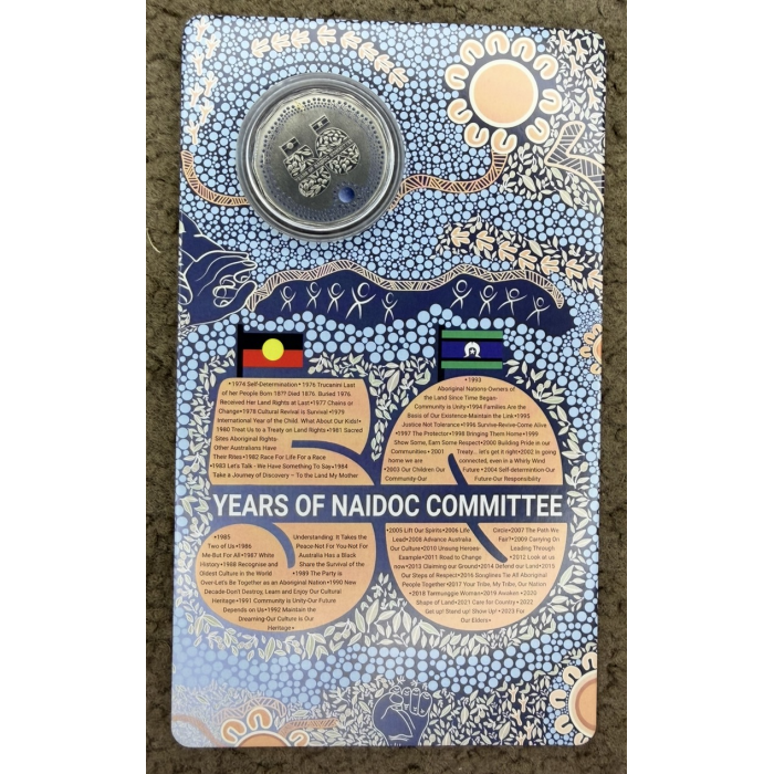 2024 50c NAIDOC 50th Anniversary Coloured Frosted Coin in Card – RAM UNC