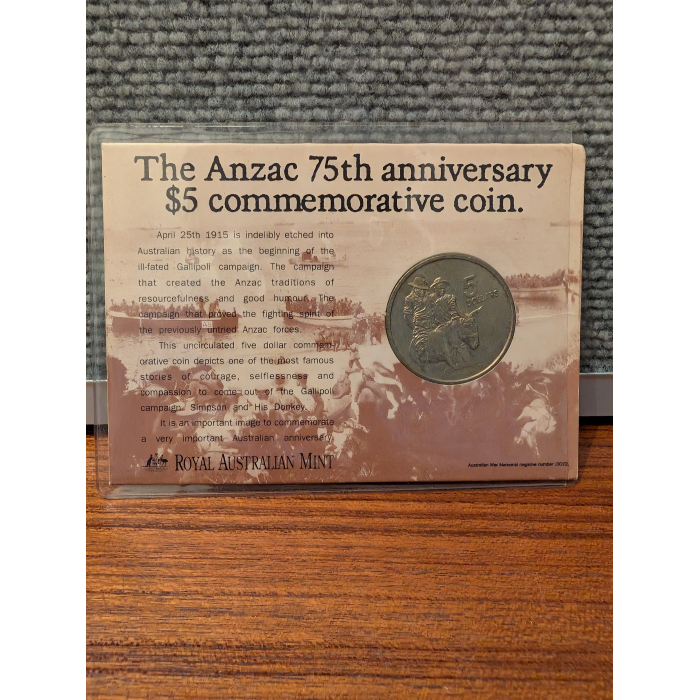 2 X 1990 Five $5 Dollar ANZAC 75TH ANNIVERSARY Uncirculated Coin UNC MINT