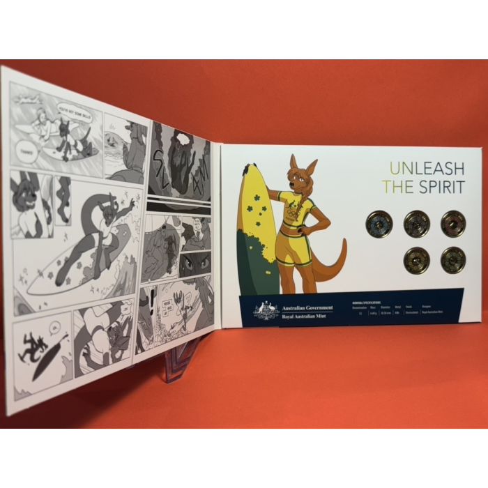 2020 Tokyo Olympics Surfer Roo Cover -  Folder with 5 x UNC $2 Coins