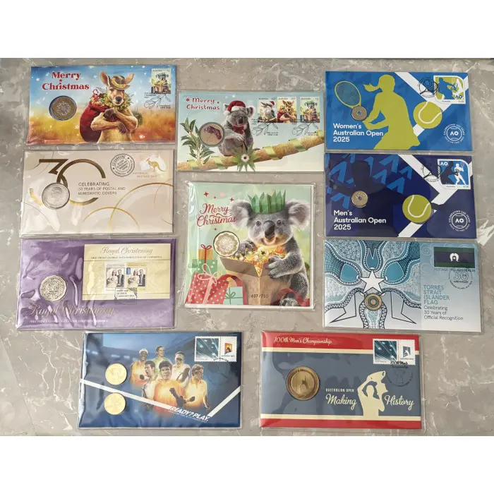 BUNDLE of 10 Australia Post PNCs - Tennis, Torres Strait, Xmas - 50c, $1, $2, $5