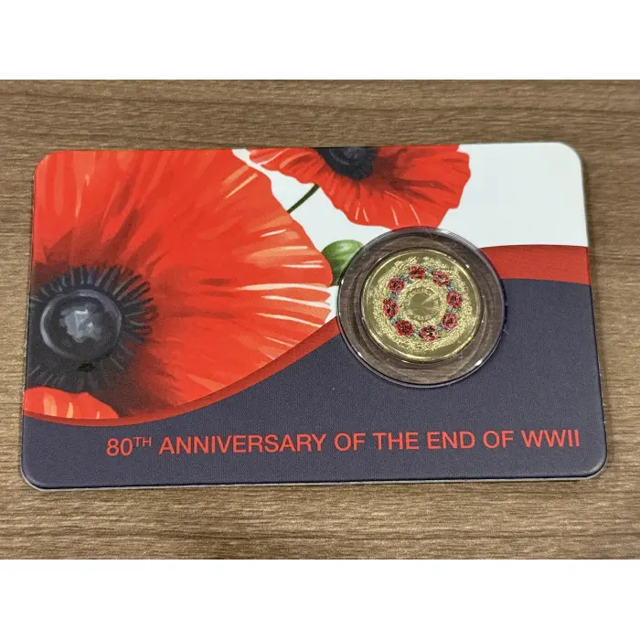 AUSTRALIA WWII 80TH ANNIVERSARY POPPY WREATH 2025 $2 COLOUR UNCIRCULATED IN CARD