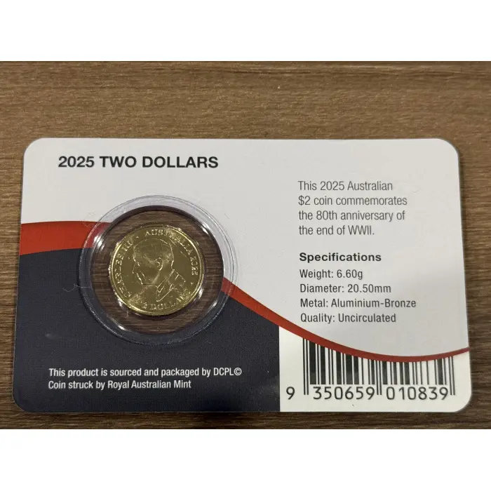 AUSTRALIA WWII 80TH ANNIVERSARY POPPY WREATH 2025 $2 COLOUR UNCIRCULATED IN CARD