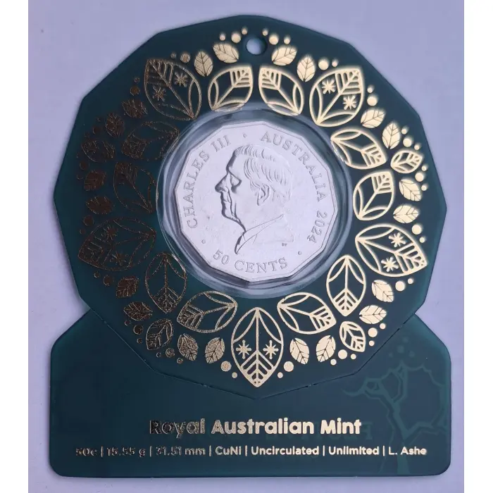 2024 50c Christmas Festive Florals- Green Carded Coin