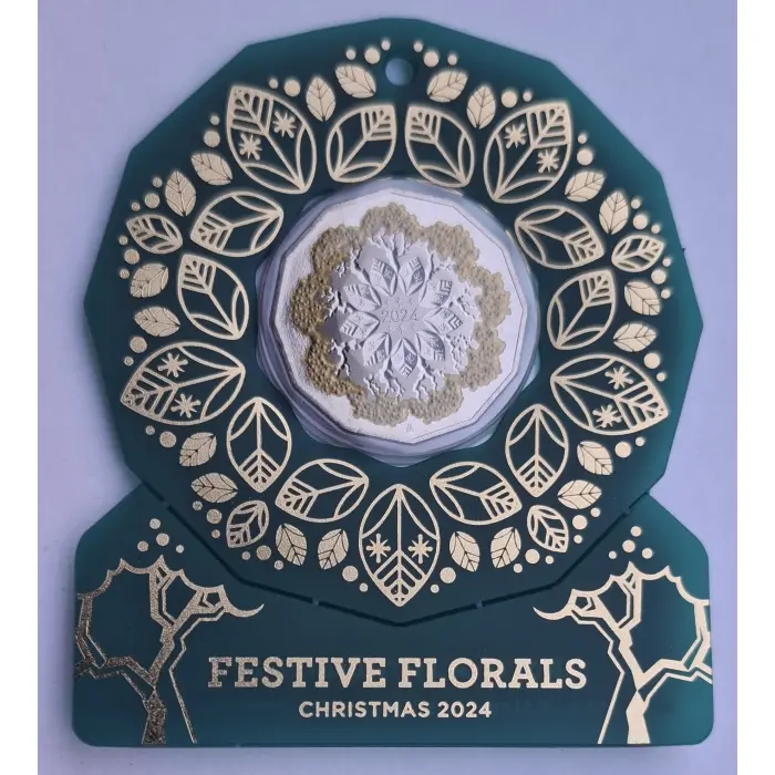 2024 50c Christmas Festive Florals- Green Carded Coin