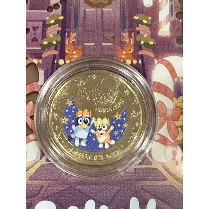 2025 $1 Coloured Uncirculated Coin – Bluey Christmas