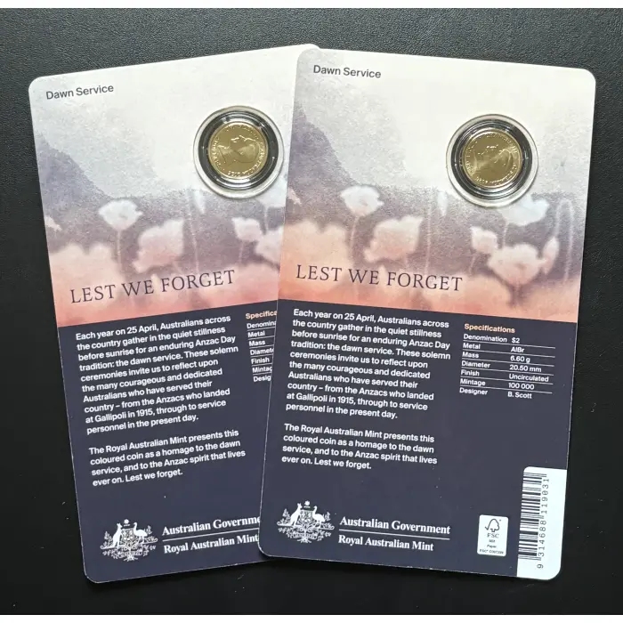 2026 DAWN SERVICE LEST WE FORGET $2 'C' MINT UNCIRCULATED COIN.