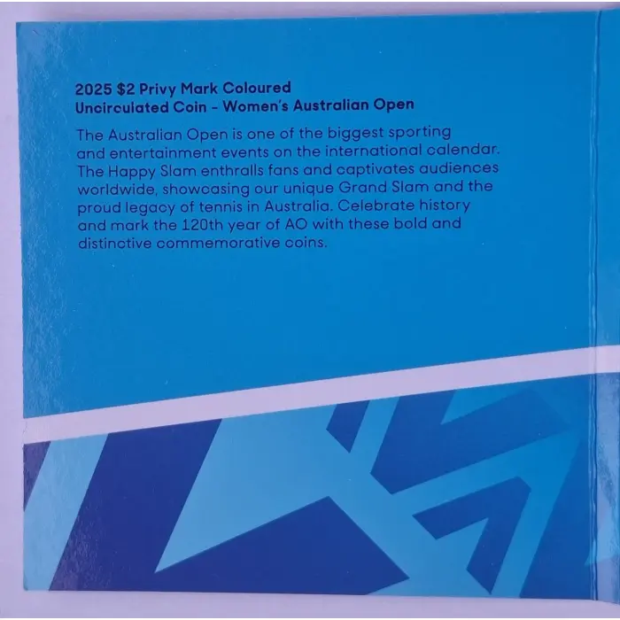 2025 $2 Australian Open Women's FLUORO YELLOW Tennis Coin with 'ENVELOPE' Privy