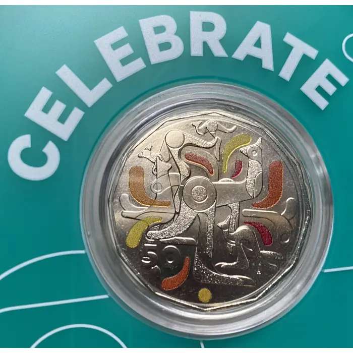 Celebrate 2026 50c coloured uncirculated coin in plastic card