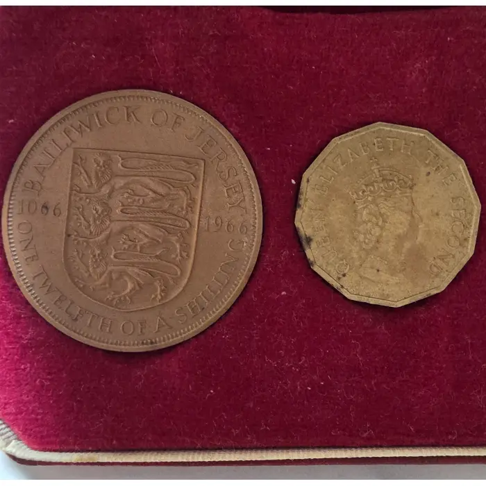 1966 Jersey 4-Coin Set – 2 x 1/4 Shilling & 2 x 1/12 Shilling – In Original Box