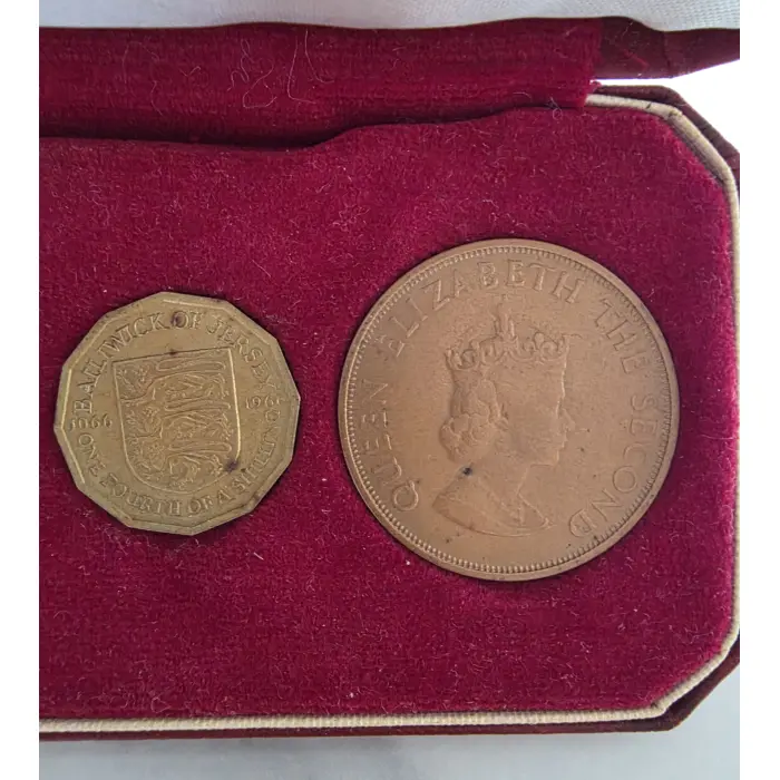 1966 Jersey 4-Coin Set – 2 x 1/4 Shilling & 2 x 1/12 Shilling – In Original Box