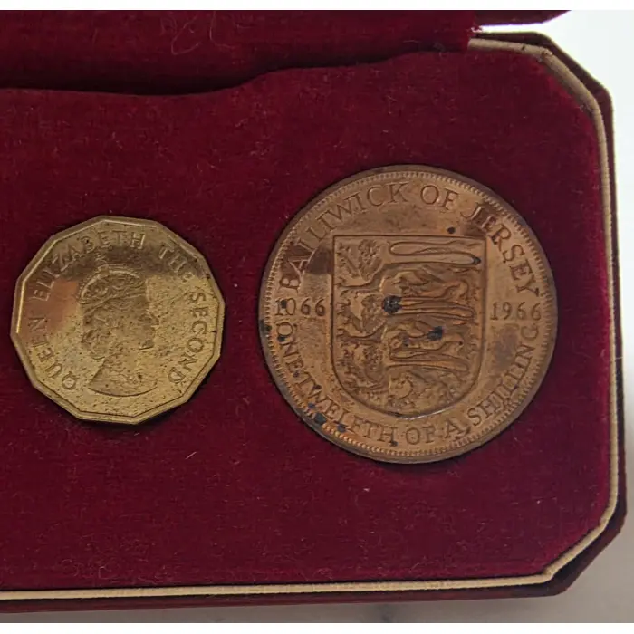 1966 Jersey 4-Coin Set – 2 x 1/4 Shilling & 2 x 1/12 Shilling – In Original Box