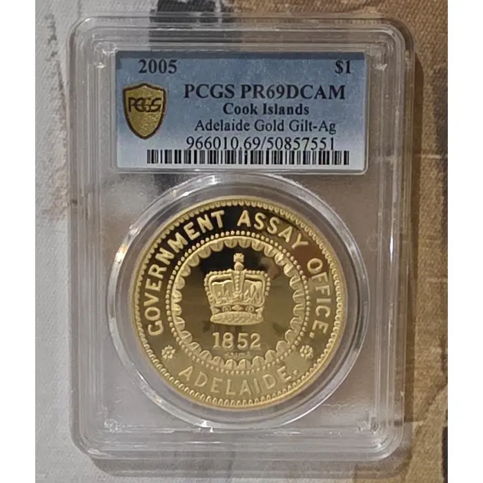 2005 - PCGS MSPR69  Adelaide Gold Gilt-Ag  1oz $1 Coin
