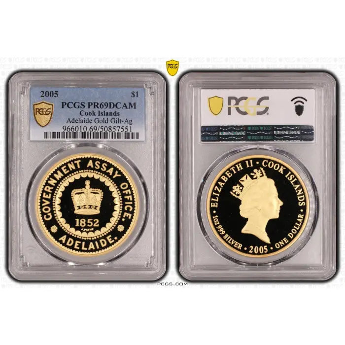 2005 - PCGS MSPR69  Adelaide Gold Gilt-Ag  1oz $1 Coin