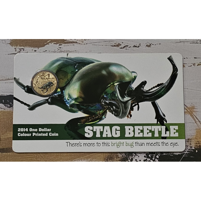 2014 $1 Bright Bugs, Stag Beetle Uncirculated Colour Printed Coin