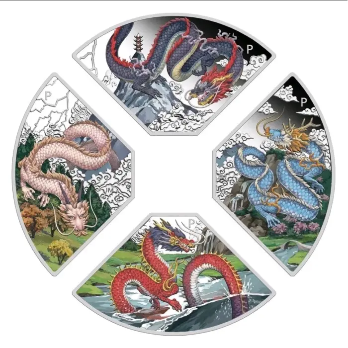 2024 Perth Mint Lunar Dragon Quadrant 1oz Silver Proof Coloured 4-Coin Set 99.99