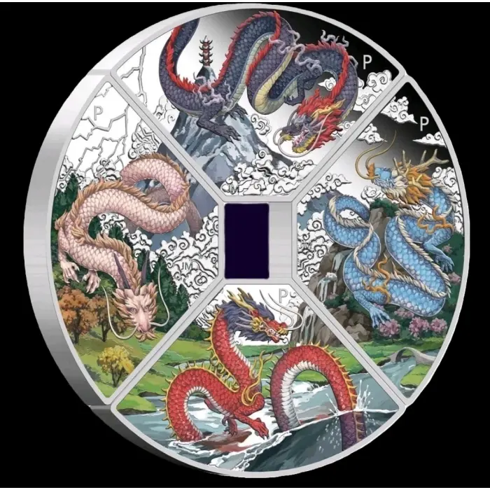 2024 Perth Mint Lunar Dragon Quadrant 1oz Silver Proof Coloured 4-Coin Set 99.99