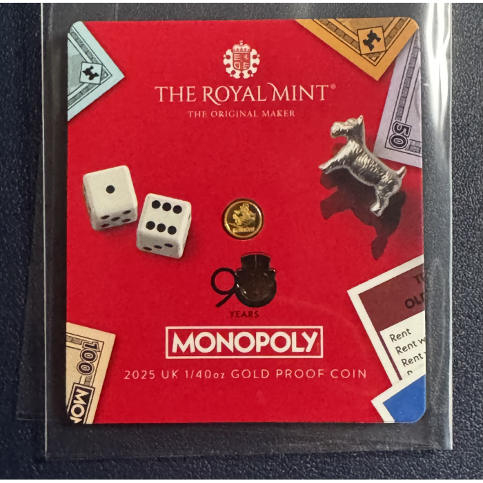 Monopoly 90th Anniversary 2025 Uk 1/40 Oz Gold Proof Coin