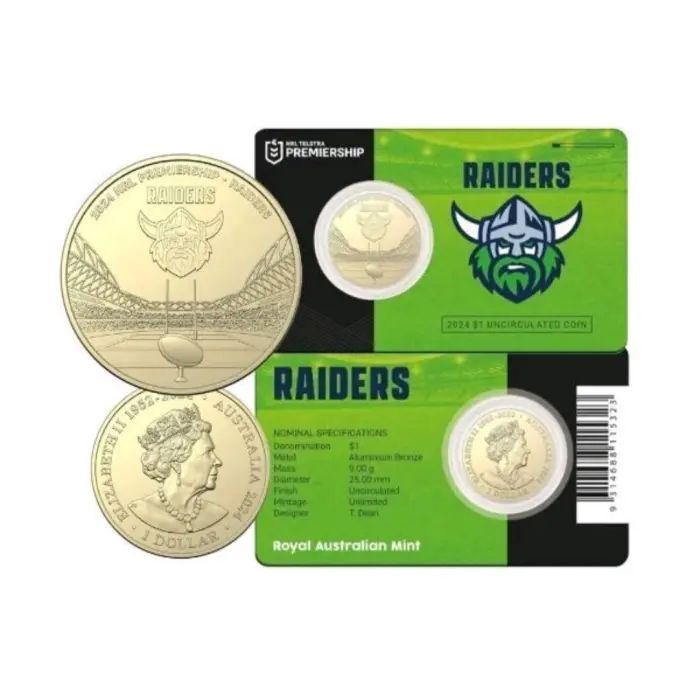 202t  $1  NRL CANBERRA RAIDERS CARDED COIN