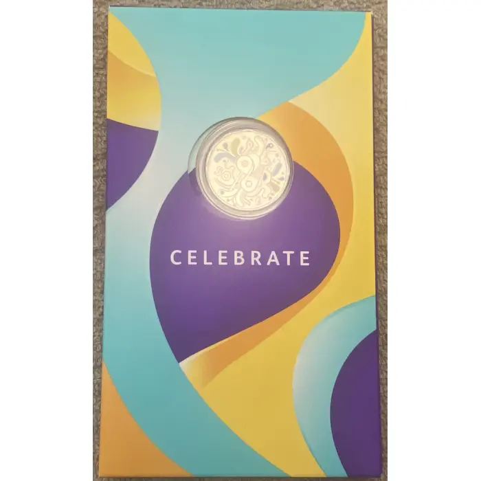 Celebrate 2025 50c coloured uncirculated coin in card block