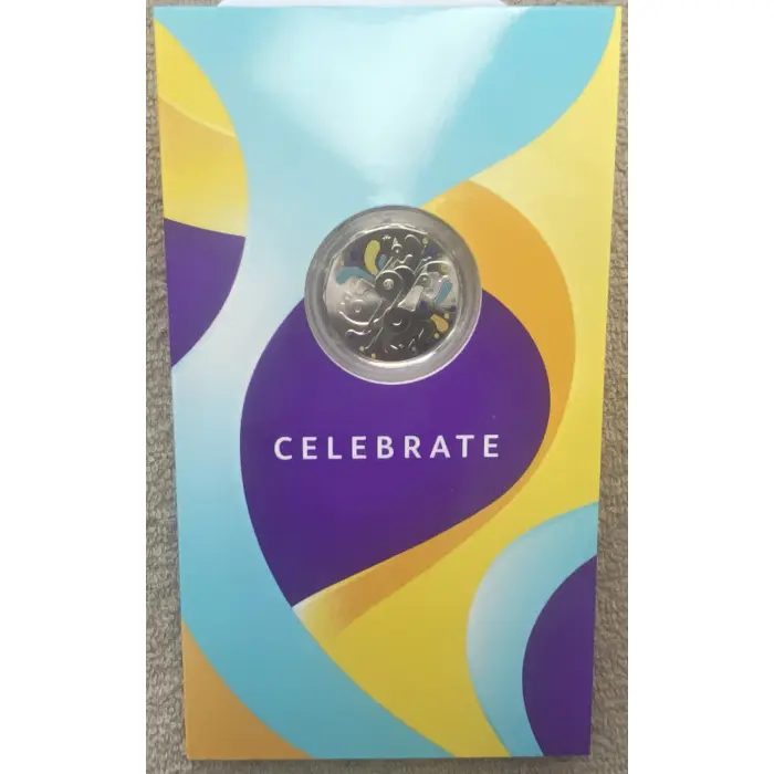 Celebrate 2025 50c coloured uncirculated coin in card block