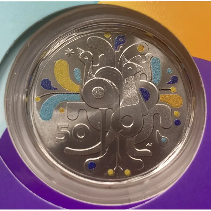 Celebrate 2025 50c coloured uncirculated coin in card block