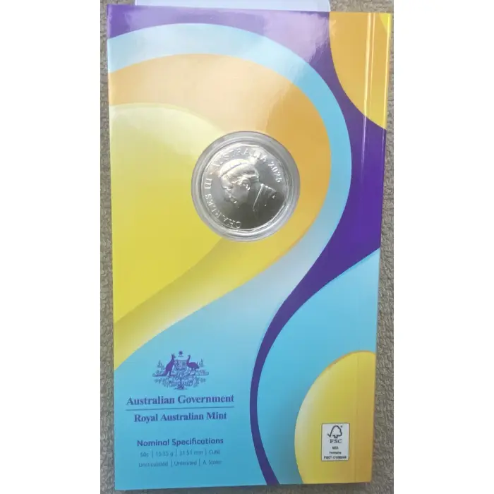 Celebrate 2025 50c coloured uncirculated coin in card block
