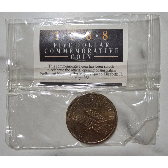 1988 Australia $5 Commemorative Coin – Parliament House Opening – Sealed 