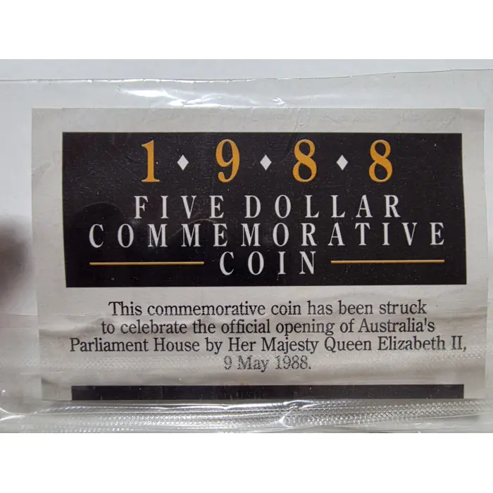 1988 Australia $5 Commemorative Coin – Parliament House Opening – Sealed 