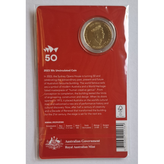 2023 50c 50th Anniversary Of The Sydney Opera House Carded Coin