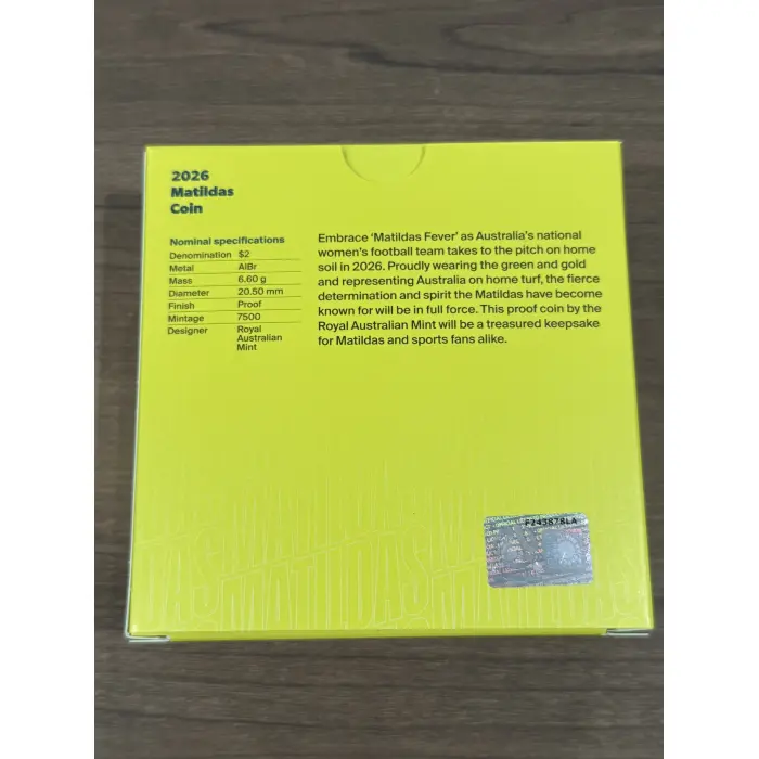 2026 $2 Matildas Coloured Proof Coin 