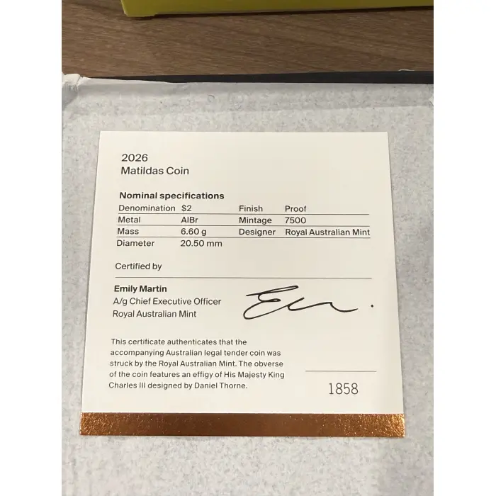 2026 $2 Matildas Coloured Proof Coin 