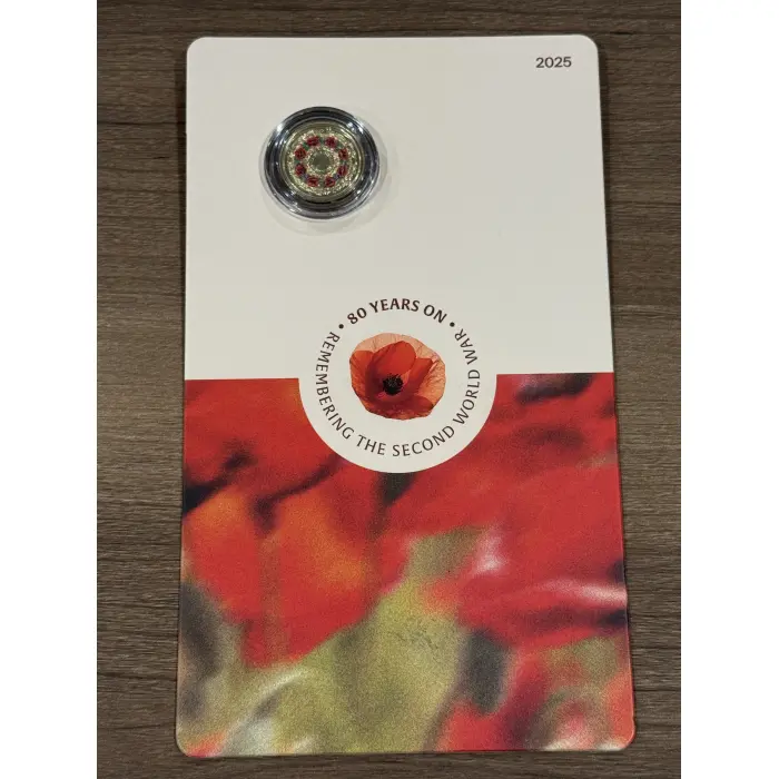 2025 Poppy Wreath 80th Anniversary WWII 'C' Mintmark $2 Coloured Coin in Card