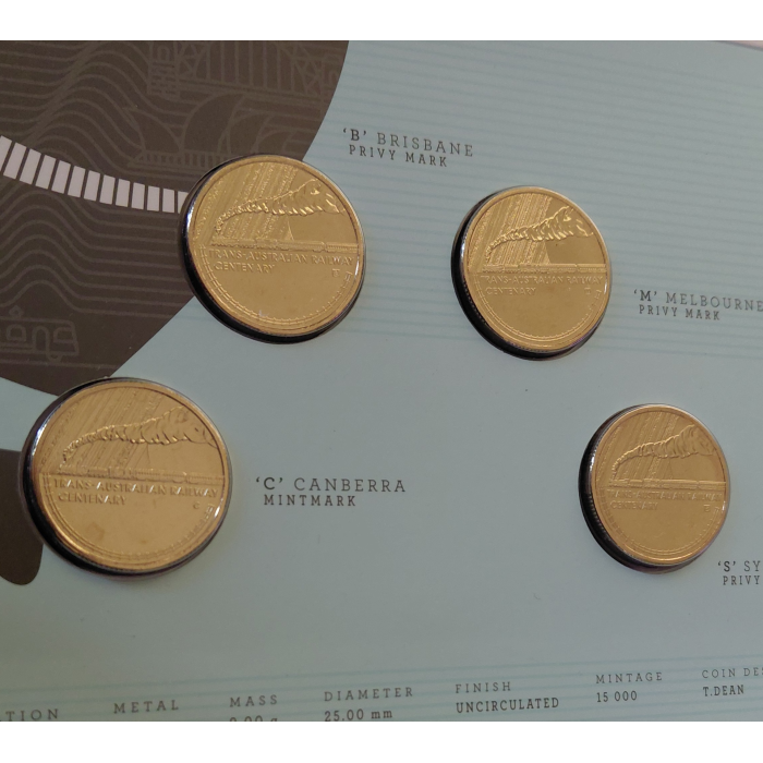  2017 One Dollar ($1) Trans-Australian Railway B, C, M, S 4 Coin Set UNC