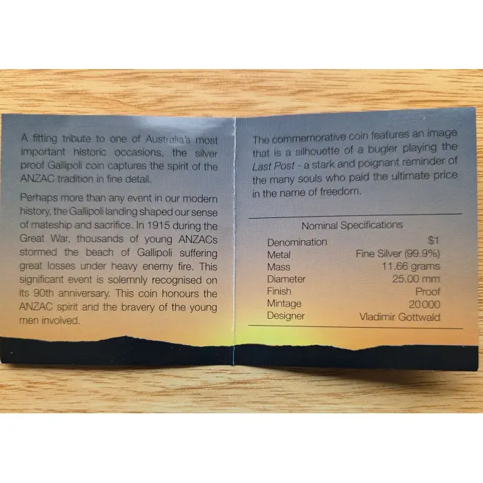 1915 Gallipoli 2005 $1 Fine Silver Proof Coin