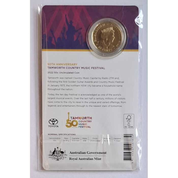 2022 50c Tamworth Country Music Festival- 50th Anniversary Carded Coin
