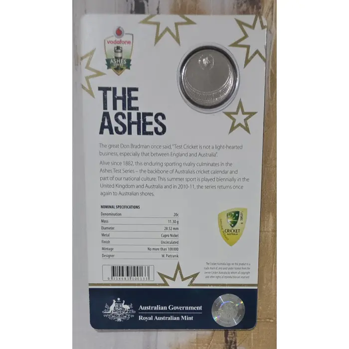 2011  Ashes Test Series 20c Carded Coin