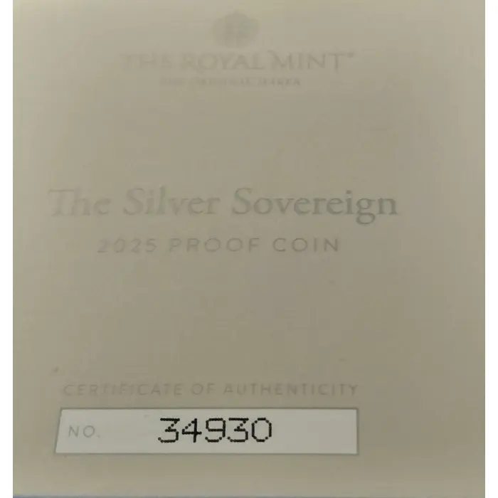 The Silver Soverign 2025 silver proof coin - The Royal Mint, UK