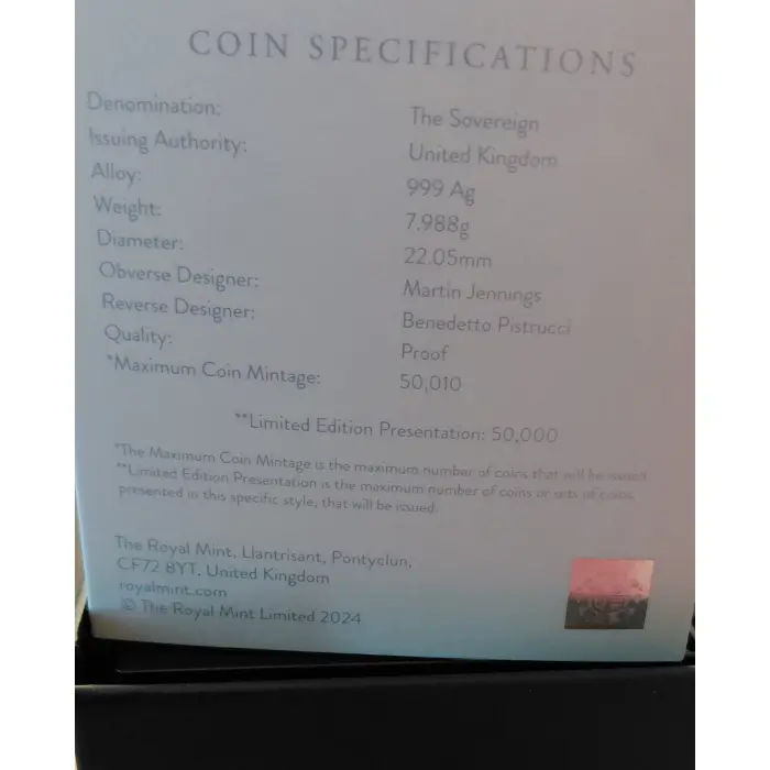 The Silver Soverign 2025 silver proof coin - The Royal Mint, UK