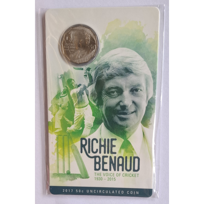 2017 50c Richie Benaud- The Voice Of Cricket Carded Coin