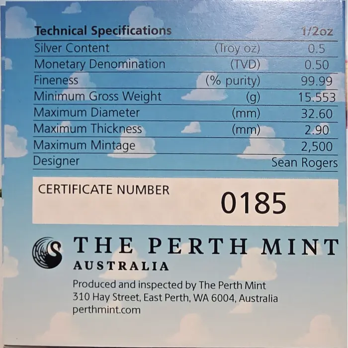 2025 1/2 Oz Silver 30 Years of Toy Story PNC --numbered at 185/200