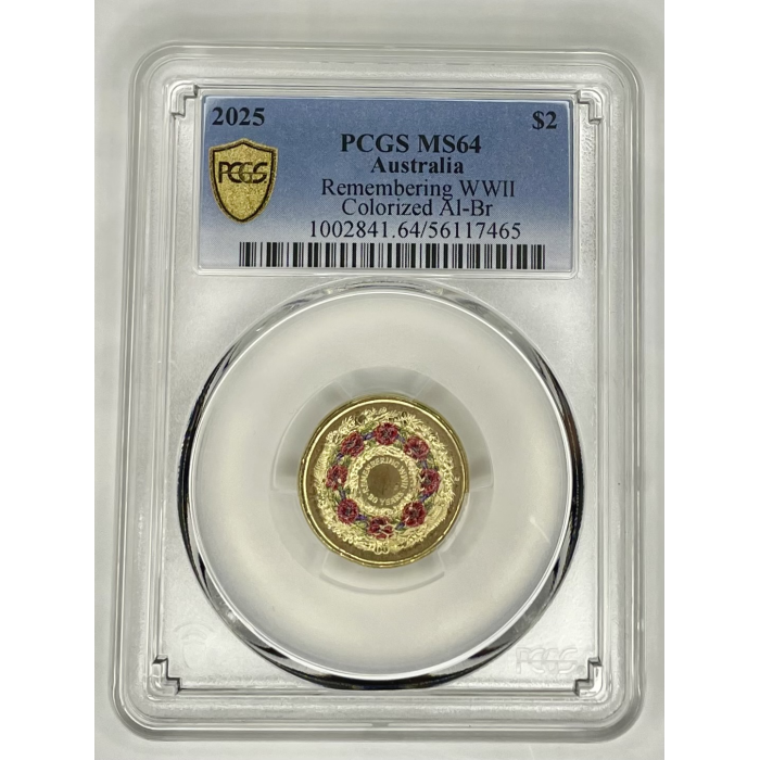 2025 $2 Poppy Wreath Remembrance Coin - Regular Strike PCGS MS64 Gold Shield