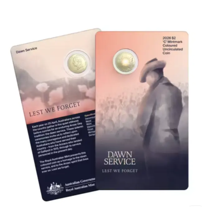 2026 $2 'C' Mintmark Coloured Uncirculated Coin – Dawn Service