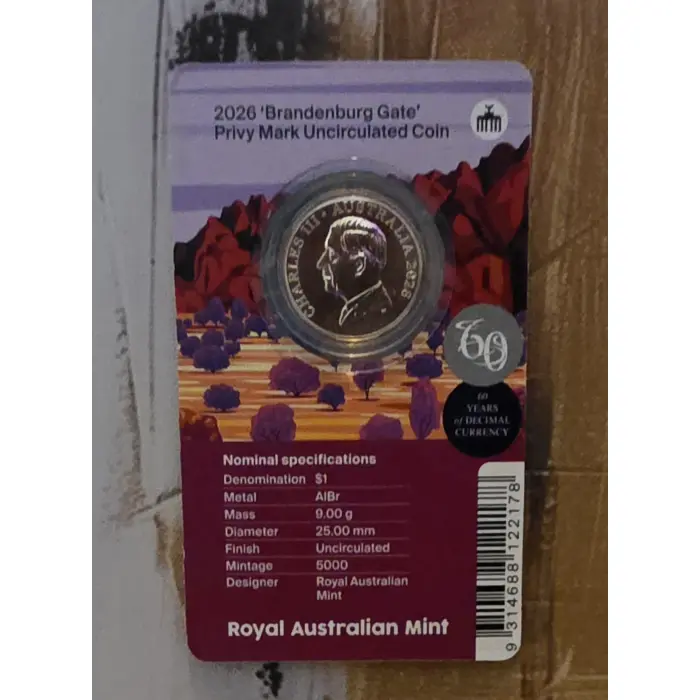 2026 $1 Mob Of Six Roos - World Money Fair Brandenburg Gate Privy Mark