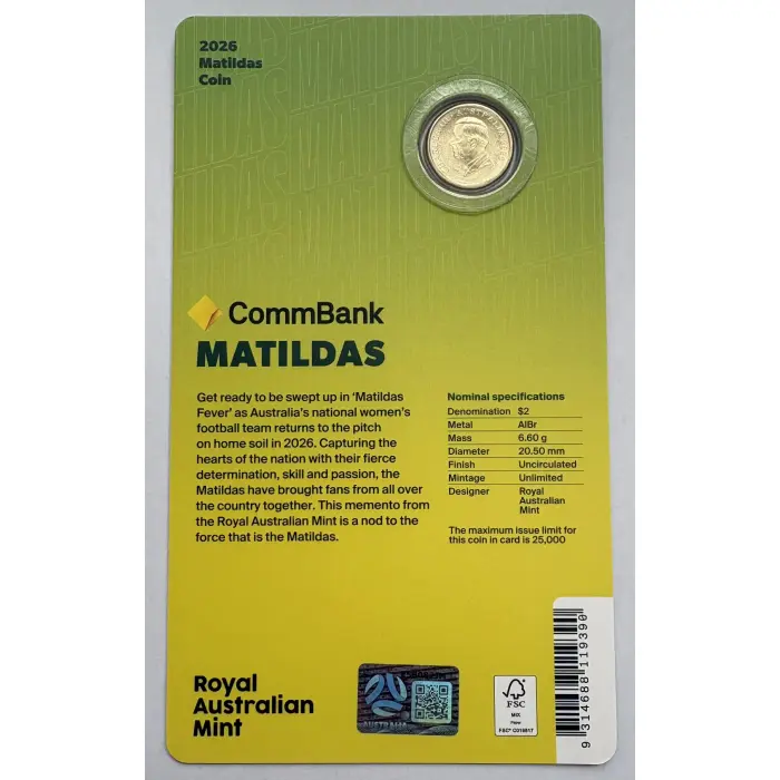 RAM $2 2026 Matildas Coloured Coin