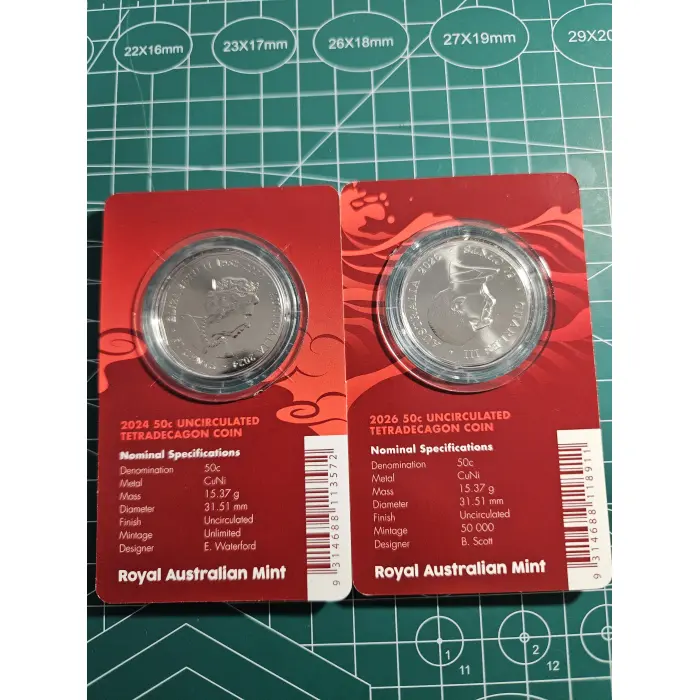 Yr of the dragon, year of the horse 50 cent pair 