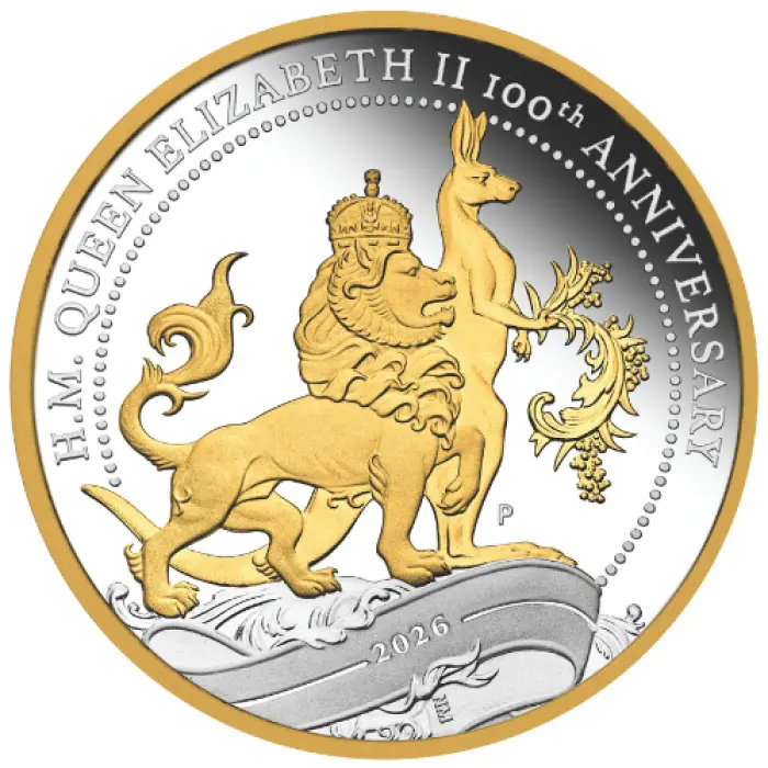 Australia Centenary of the Birth of Queen Elizabeth II 2026 $1 Gold-plated 1oz Silver Proof Coin