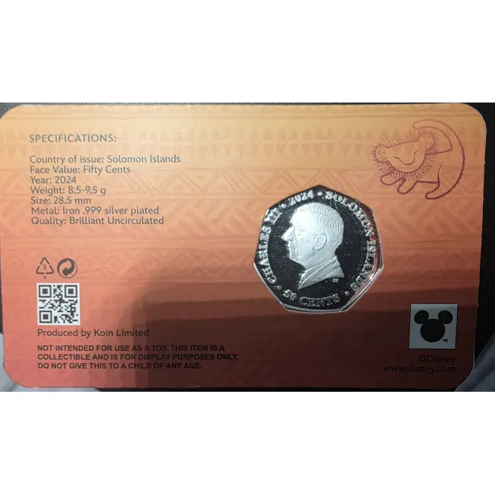 2024 Lion King 30th Anniversary Soloman Island 50c Carded Coin