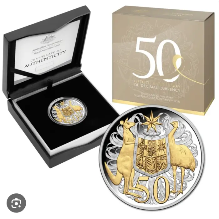2016 50th Anniversary of Decimal Currency Silver round 50-cent  w/gold-plated 
