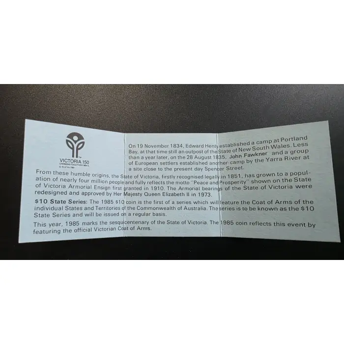 1985 - "Victoria" State Series Silver Proof $10 Coin 